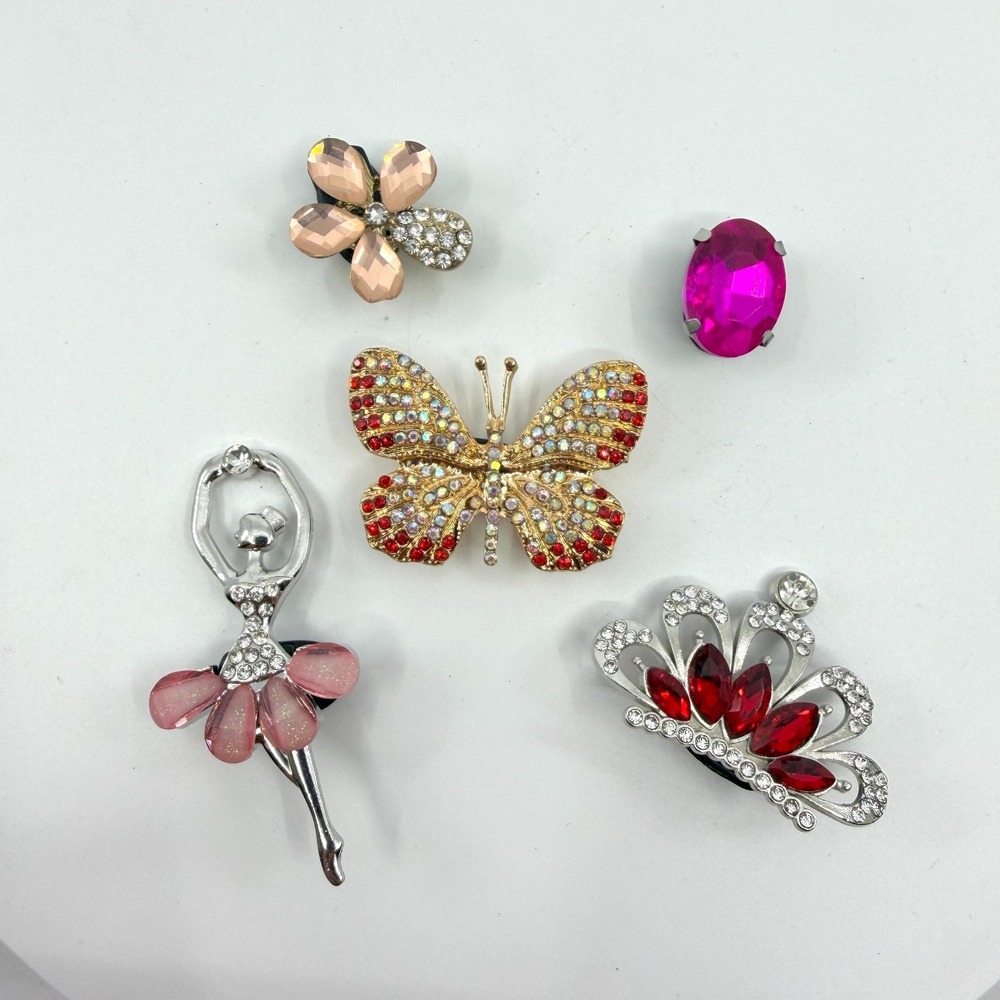 Rhinestone Hair Claw Clip Lot Butterfly Ballerina Tiara Flower Pink Red Sparkle